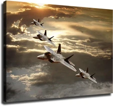 American Military Aircraft F-22 Raptor Jet Fighter Poster Decorative Canvas