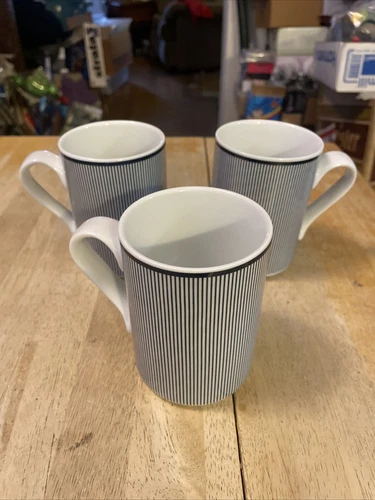 Set of 3 Dansk Bistro Ringsted Blue Stripe Mugs 4 1/8"