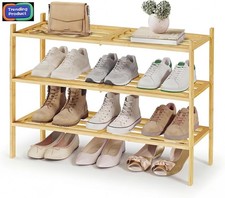 Bamboo 3 Tier Shoe Rack Stackable Shoe Organizer Shelf Entryway Closet