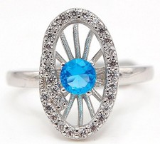 1CT Blue Topaz White Topaz 925 Solid Sterling Silver Ring Sz 8 NB1-9