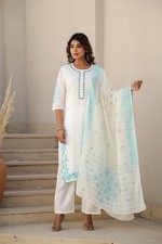 Women's Cotton Embroidery Salwar Suit Set Kurta Pant with Dupatta