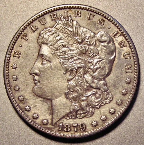 1879-S MORGAN SILVER DOLLAR - STRONG ALMOST UNCIRCULATED  STRONG BREAST FEATHERS