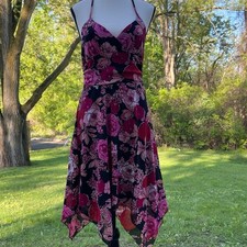 Vtg y2k fairy Asymmetrical Hem Floral Rose Print Halter Sleeveless Dress medium