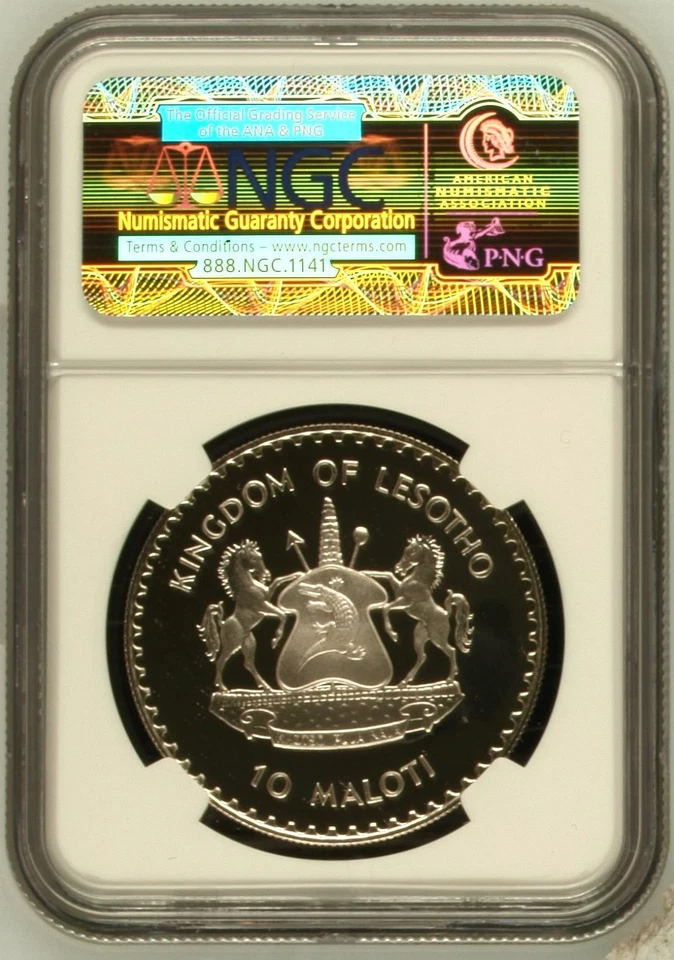 LESOTHO 10 Maloti 1988 Silver NGC PF69 Papal Visit Pope John Paul II - Image 4 of 4