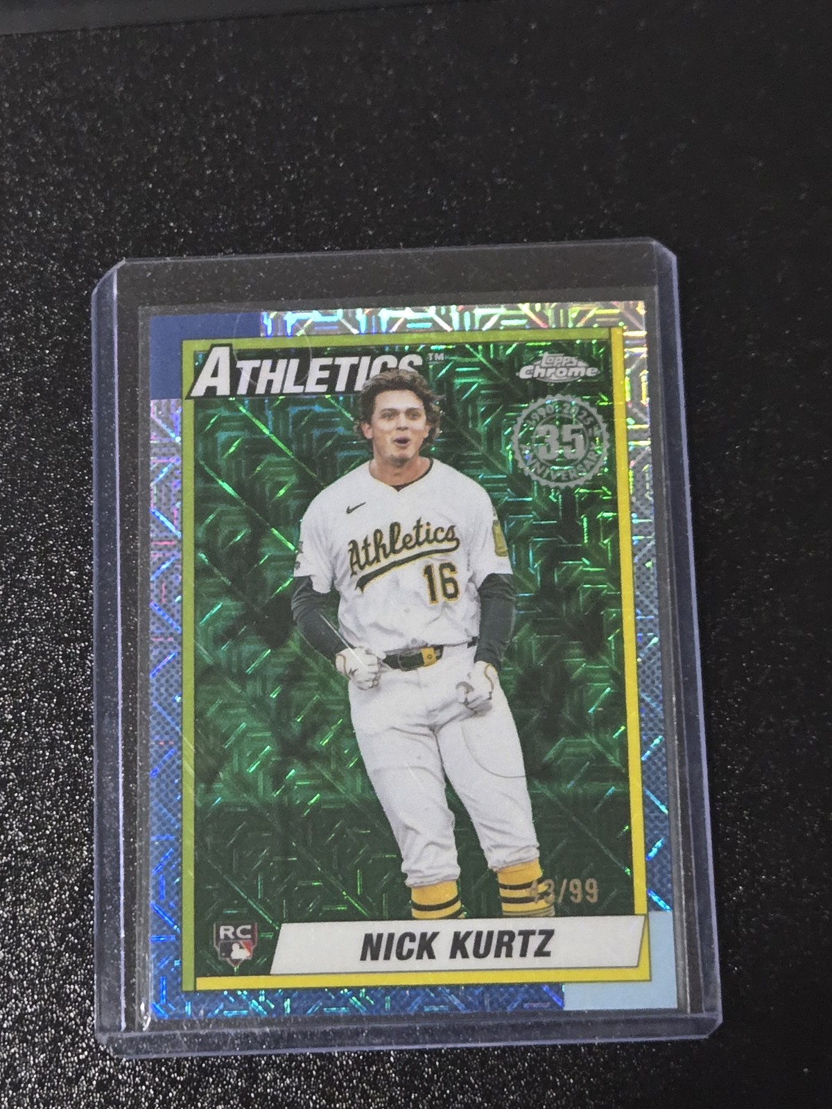 2025 Topps Update Nick Kurtz Silver Pack 1990 Chrome RC Green Mojo Refractor /99