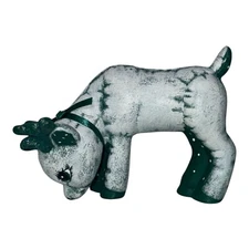 Vintage Kimple Mold Handpainted Ceramic Reindeer White Green Sparkly Horns Spots