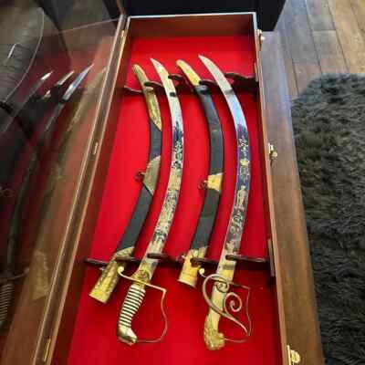 Sword Display Case 2 Pcs Saber Scabbard Samurai Walnut Wood Cabinet Katana Rack