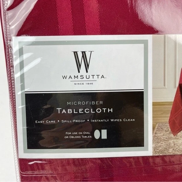 Wamsutta Red Microfiber Tablecloth Oval Rectangle New Dining Table - Image 3 of 4