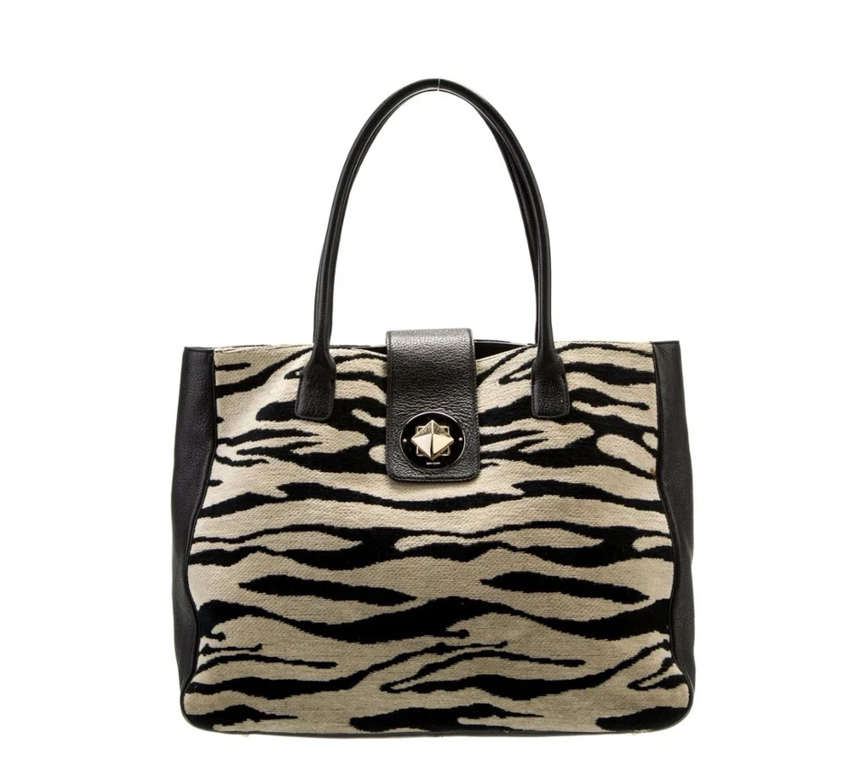 Kate Spade Zebra Print Turnlock Tan And Brown Shoulder Bag
