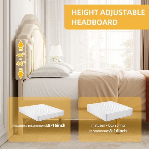Wood Comfortable Full/Queen/King Upholstered Bed Frame with Headboard Platform - Picture 4 of 21