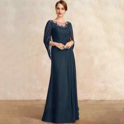 Chiffon Mother of The Bride Dress Scoop Neck Appliques Zipper Back Banquet Gowns