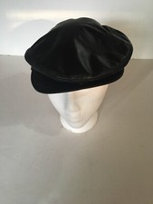 Flat Cap Leather Hat With Front Snap Medium Black Made in the USA