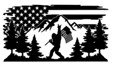 BIGFOOT/SASQUATCH VINYL DECAL - FLAG CARRYING MOUNTAINS - FUNNY VINYL DECALS