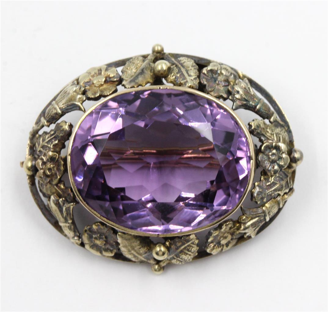 AUTHENTIC ANTIQUE 14K SOLID GOLD HUGE AMETHYST FL… - image 1