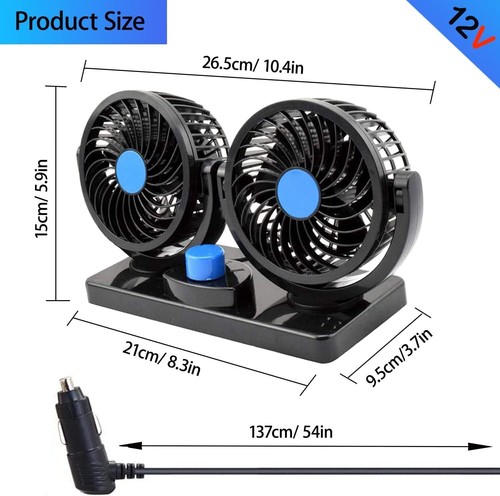 Dual Head Electric Car Cooling Air Fan 360° Rotatable 12V SUV RV Truck - Picture 5 of 8