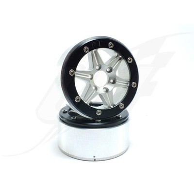 [FR] Metsafil Beadlock Wheels SIXSTAR Silver/Black 1.9 (2) w/o Hub - MT5010SB