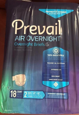 2new bags,of Prevail Air Overnight Briefs18 c (total 36c)in size 2,free shipping