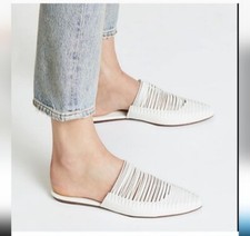 Tory Burch Sienna Woven White Leather Flat Mules Slides Sandals Shoes 8M