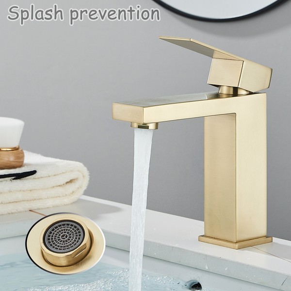 Gold Waschtischarmatur Wasserhahn Bad Waschbecken Einhand Mischbatterie Messing-image