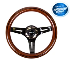 NRG Steering Wheel Dark Wood Grain 310mm 3 Spoke Blackchrome Center ST-310BRB-BK