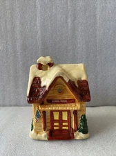 Vintage J.S.N.Y. Holiday Village Hand Painted Ceramic School House Candle Holder
