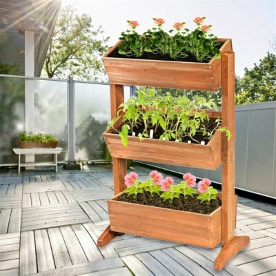 UNHO 3 Tier Raised Garden Bed Wooden Elevated Planter Grow Box for Flower Herb Green