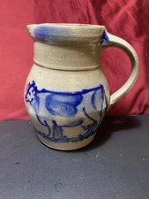 Vintage Row Pottery Works 1992 Salt Glaze Picture With Cobalt Blue Cow