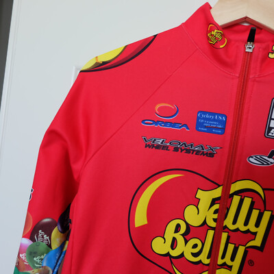 SMS Santini Jelly Belly Cycling Red Jersey Long Sleeve Front Zip