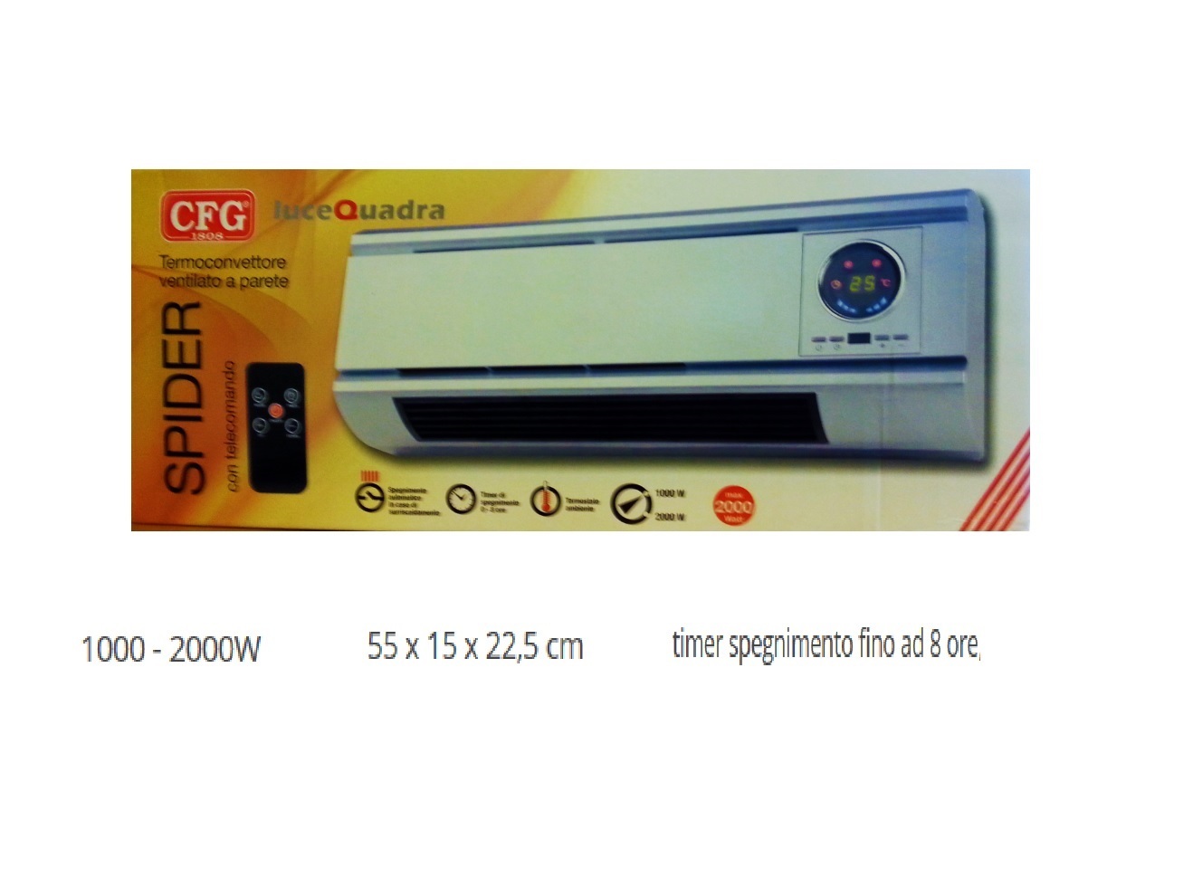 cfg termoventilatore a parete ptc spider ip20 fokolare-telecomando-2000 w uomo