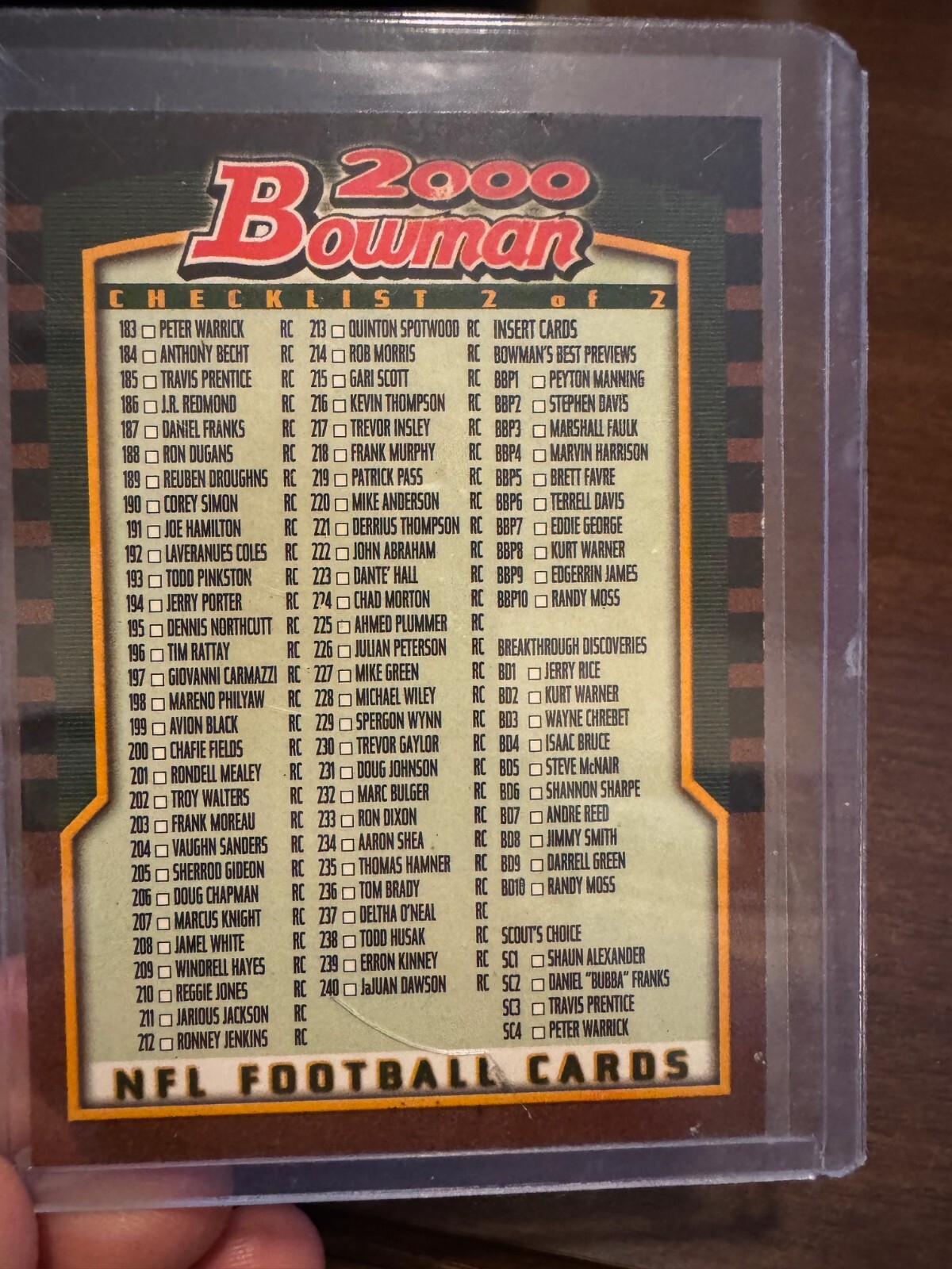 tom brady rookie checklist bowman 2000