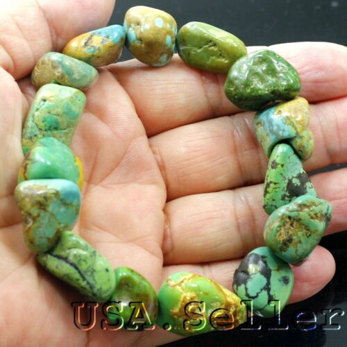 Green Turquoise Bracelet Rough Nugget Beads Elisa Healing Gemstone 7"  - Picture 1 of 4