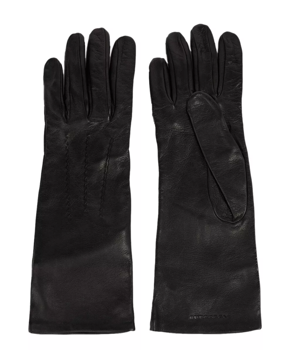 BURBERRY WOMEN EMBOSSED LOGO LEATHER GLOVES MADE IN ITALY 8007959