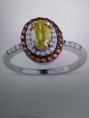 AAA Sava Sphene, White and Coffee Zircon Double Halo Ring