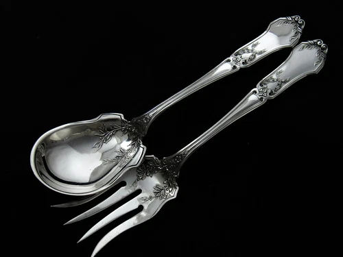 ❤️ LA ROCHELLE C.1909 INTERNATIONAL STERLING CHIPPED BEEF FORK & SUGAR SPOON