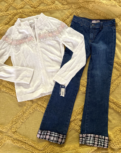 Boutique Ave Blue jeans sz 10 & NWT Cherokee girls Fair Isle sweater L 2pc lot