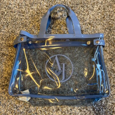 Armani Jeans AJ Vinyl PVC Clear/Blue Tote Bag Hand Bag I7