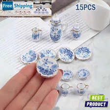 15pc Vintage Miniature White Porcelain Tea Set Pot Cup Plate for Tableware House