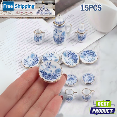 #ad 15pc Vintage Miniature White Porcelain Tea Set Pot Cup Plate for Tableware House $9.99
