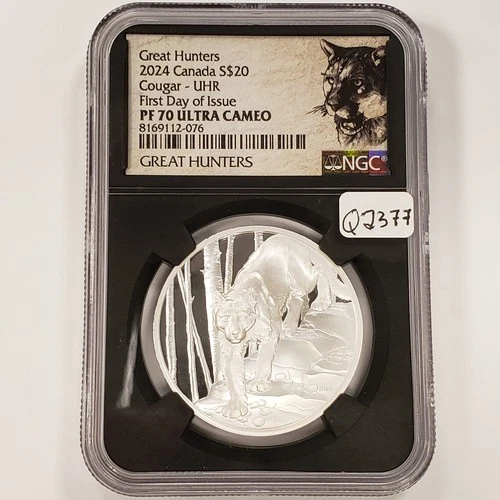2024 $20 Canada 1 oz 9999 Silver UHR Great Hunters Cougar - NGC PF 70 UC - Q2377