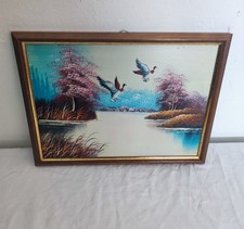 Ölgemälde Landschaftsbild handgemalt in einem Echtholzrahmen. Mit Enten Dekor.