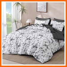 Floral Queen Comforter Set 7 Pieces Bed in a Bag, Black Rose Romantic Flower ...