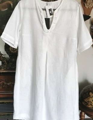RIANI edles hochwertiges Kleid 100% Leinen 40-42 Weiß LP: 349  