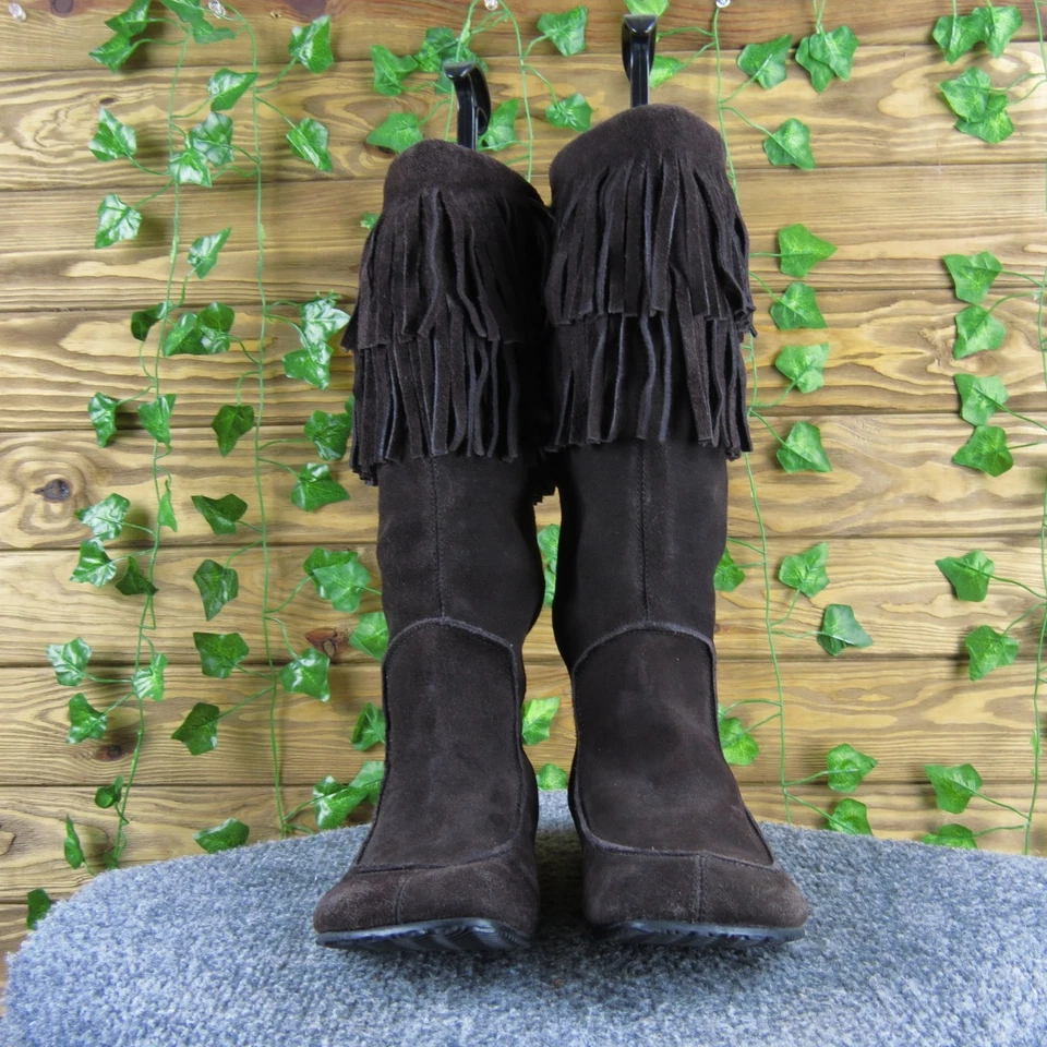 Botas Ravel para mujer marrón gamuza flecos hasta la rodilla talla 36 planas cómodas occidentales Foto 2 de 4