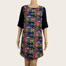 Everly MEDIUM Colorul Chevron Block Stripe Print Casual Shift Dress Pullover