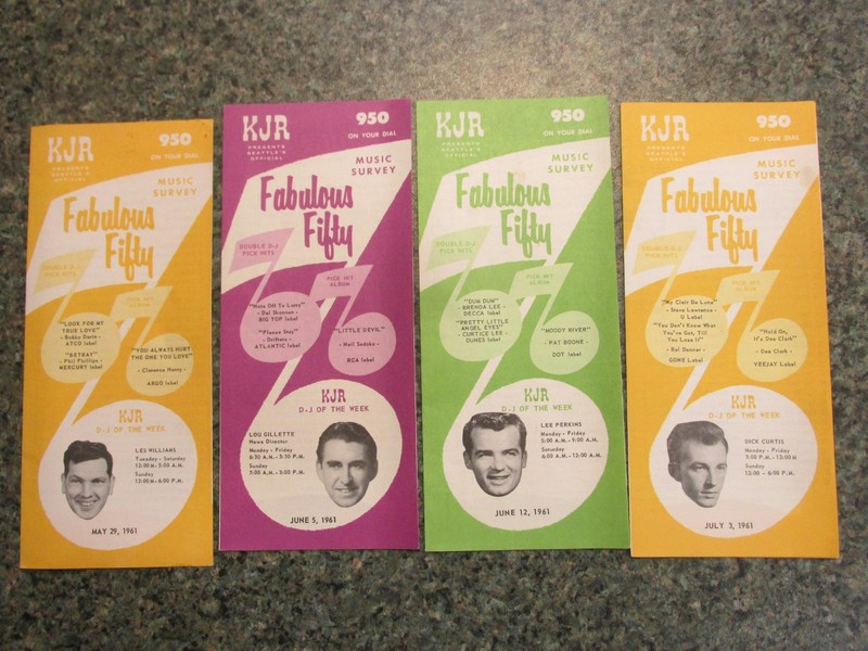 4 DIF 1961 KJR FABULOUS FIFTY MUSIC SURVEY PROGRAMS-DICK CURTIS,PERKINS,WILLIAMS