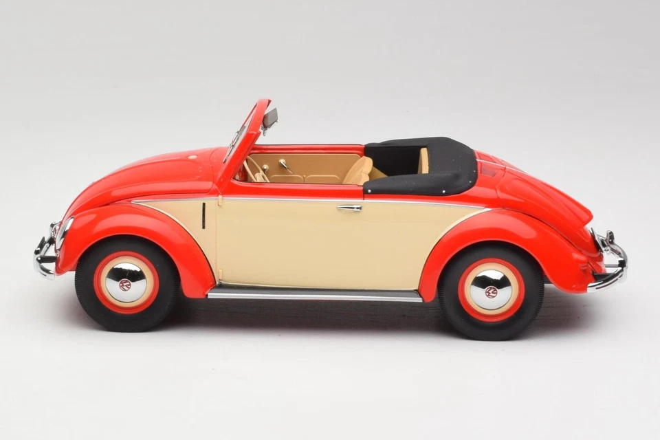 107054231 VW Volkswagen Beetle Convertible Hebmuller Red & Cream Minichamps - Immagine 3 di 4