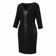 Marina Rinaldi Robe Femme EU46 Noir Mélange Laine Encolure V Manches 3/4
