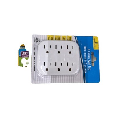 Electrical Extension Grounded 6 Outlet Plug Wall Taps Indoor White Round
