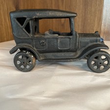 Vintage Black Cast Iron Toy Car Model T Sedan Marked J M 135 Great Condition