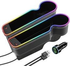 7 Colors LED Car Seat Gap Organizer with 56W Fast Charger 2 Pieces Center Con